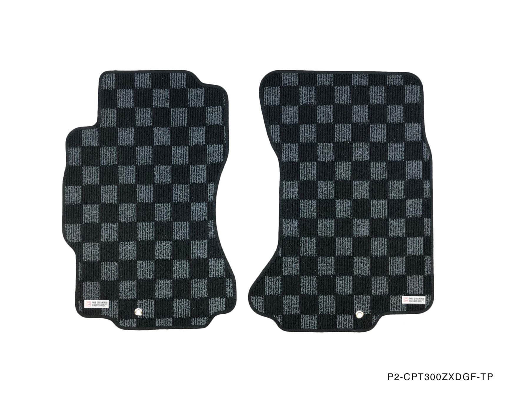 P2M Checkered Race Floor Mats For Nissan Z34 370Z 2009-2020 Fairlady - Dark Grey (2-Piece Front Set)